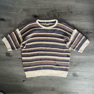 Vintage Cape Cod Sportswear 80s 90s Striped Knit Short Sleeve Shirt Top Medium